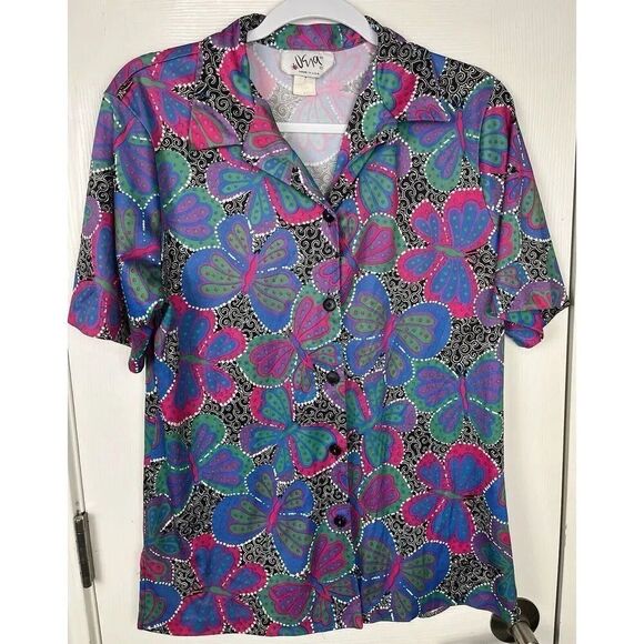Vintage 70s VERA Neumann Butterfly‎ Print Shirt Women’s Size 12 - Picture 1 of 4